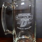 Danbury Whalers drink with class by glass engraving their beer mug
