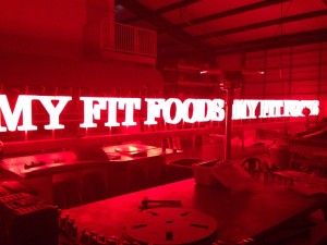innovative new side lit sign highlights new My Fit Foods location in Lovers Lane Dallas