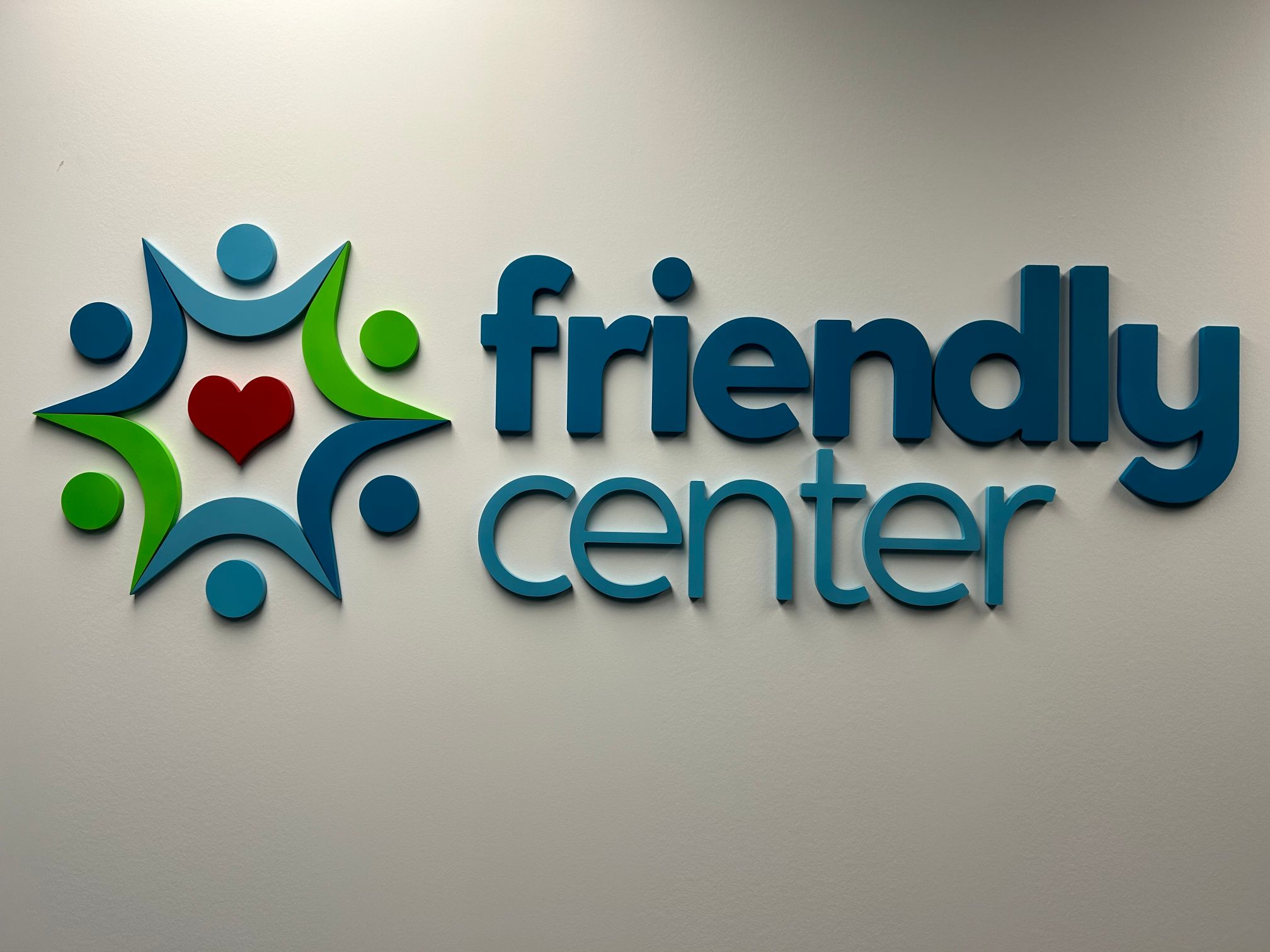 Custom Reception Logo Wall Sign for Friendly Center in Orange California