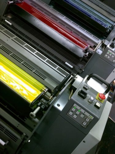 Printing companies can have many types of printing presses.