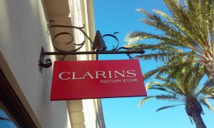 Storefront Sign for Clarins Outlet Carlsbad