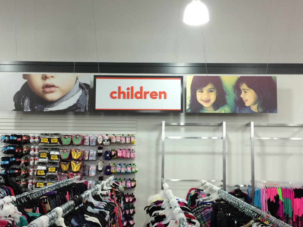 3 30"x72" Ultraboard prints, 11” dimensional letters made from PVC mounted to the Ultraboard to spell "Children"