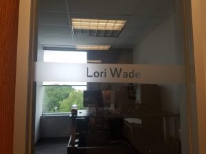 Etched glass vinyl name plate