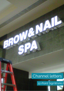 White channel letters for Neelz Thread Salon in the Cool Springs Galleria Mall