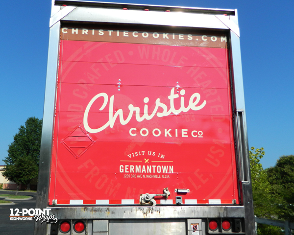 The full coverage wrap on the back of the trailer for The Christie Cookie Co. 12-Point SignWorks
