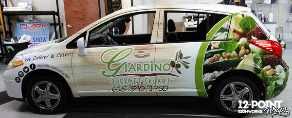 The full advertising vehicle wrap for Giardino Gourmet Salads in Brentwood TN. 12-Point SignWorks - Franklin TN