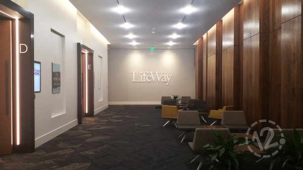 LifeWay logo sign in the main lobby reception area. 12-Point SignWorks - Franklin, TN