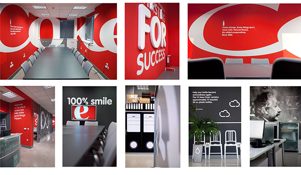 We love the use of Coca-Cola's colors, logo and inspirational quotes throughout their Belgrade offices. 12-Point SignWorks - Franklin, TN