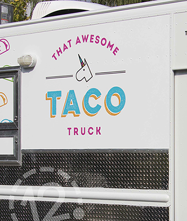 Unicorn logo on the side of That Awesome Taco Truck. 12-Point SignWorks - Franklin, TN