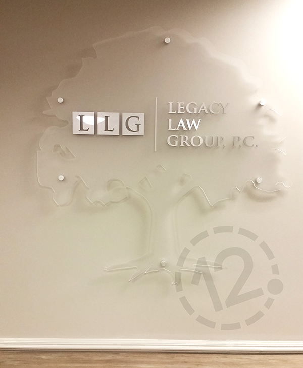 Frosted acrylic sign for Legacy Law Group. 12-Point SignWorks - Franklin, TN