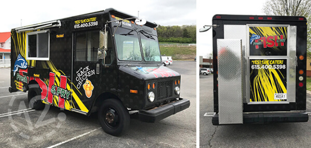 Custom food truck wrap for Fresh Fish & Fry. 12-Point SignWorks - Franklin, TN