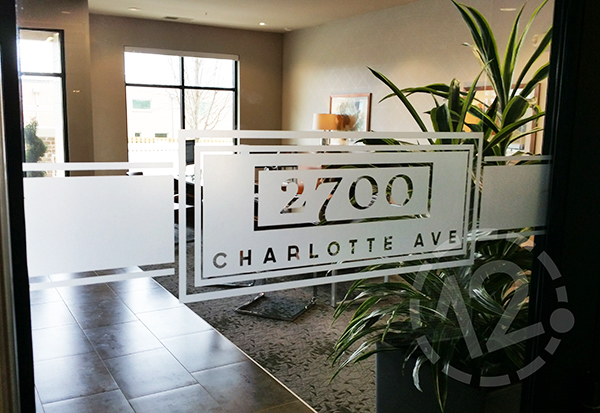 Etched glass vinyl for 2700 Charlotte Ave Apartments. 12-Point SignWorks - Franklin, TN