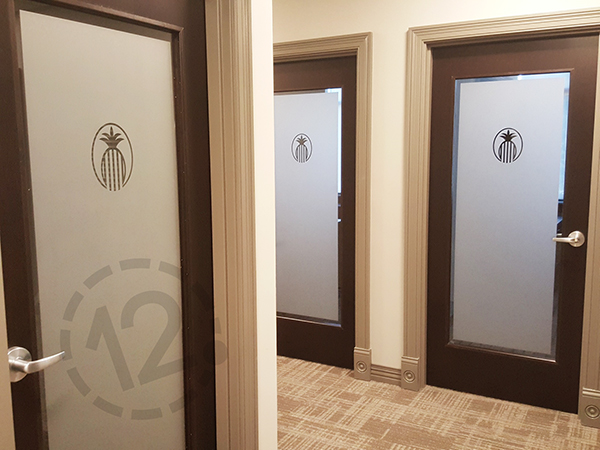 Frosted vinyl on glass doors. 12-Point SignWorks - Franklin, TN