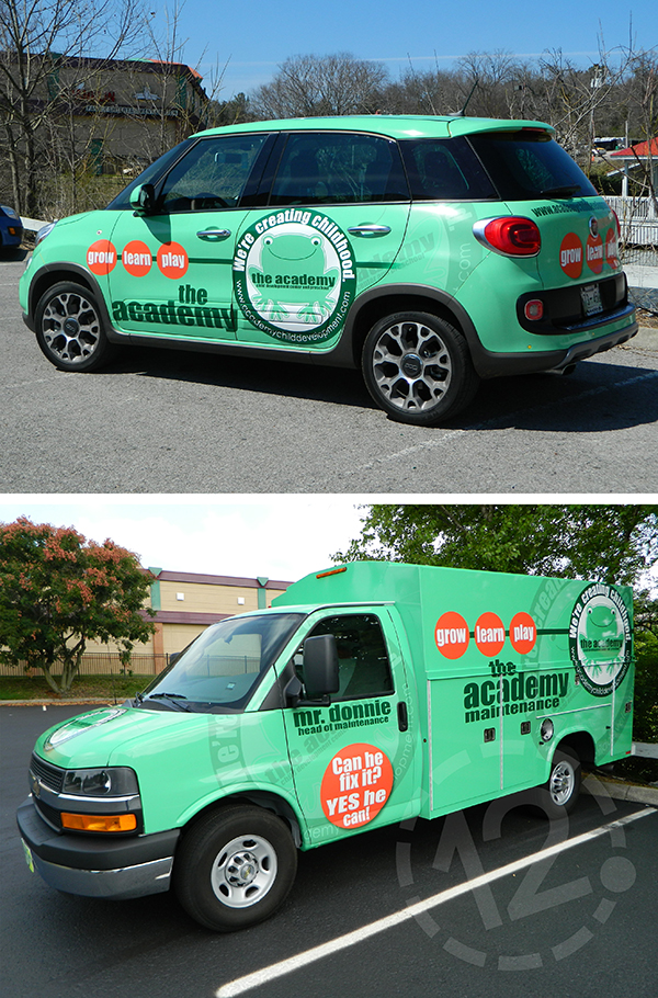 Fleet wraps for The Academy Preschools in Franklin, TN by 12-Point SignWorks.