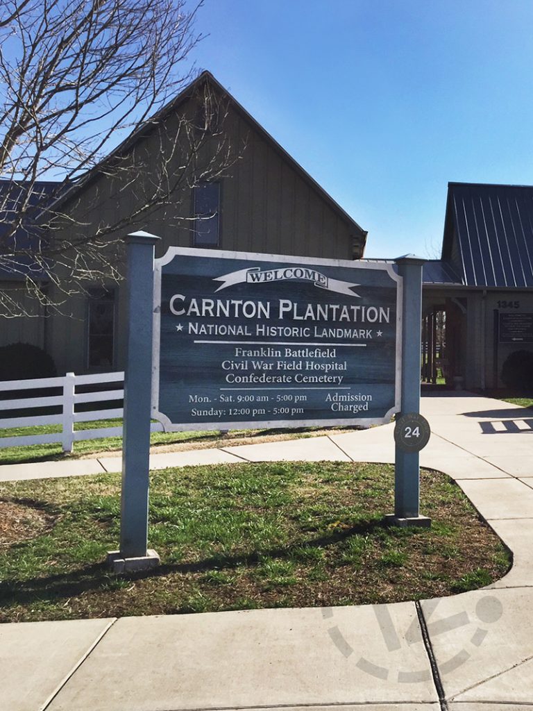 Post and panel sign for the Carnton Plantation in Franklin, TN by 12-Point SignWorks. 