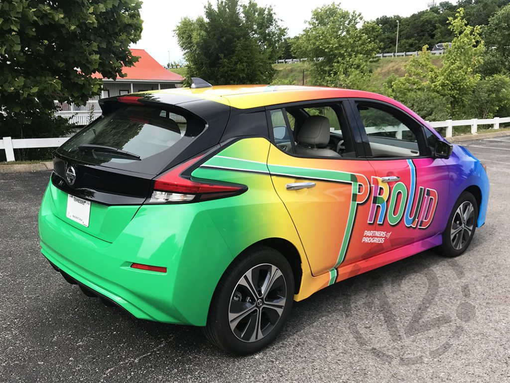 Custom car wrap for Nissan North America printed and installed by 12-Point SignWorks in Franklin, TN.