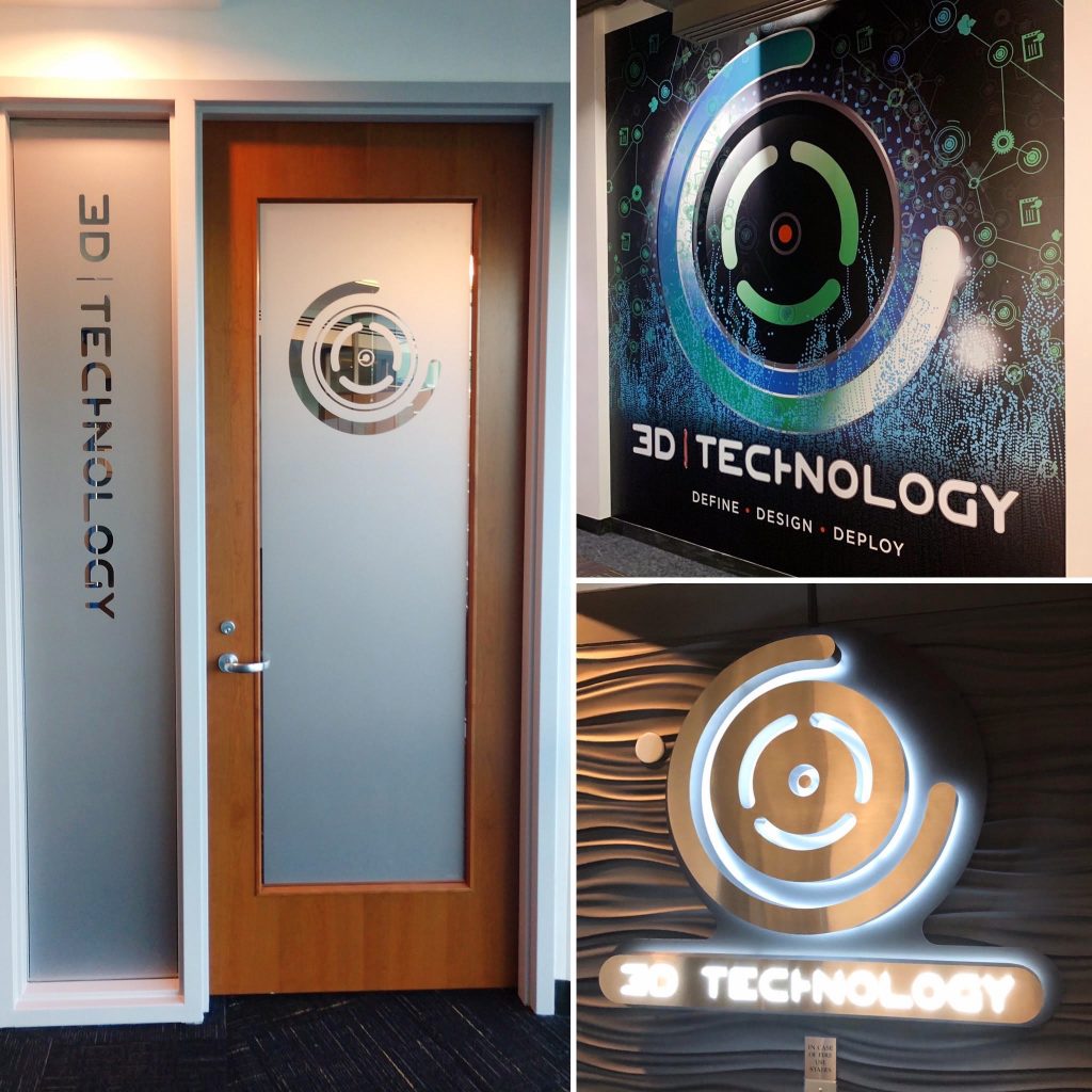 Branded graphics for 3-D Technology in Franklin, TN by 12-Point SignWorks.