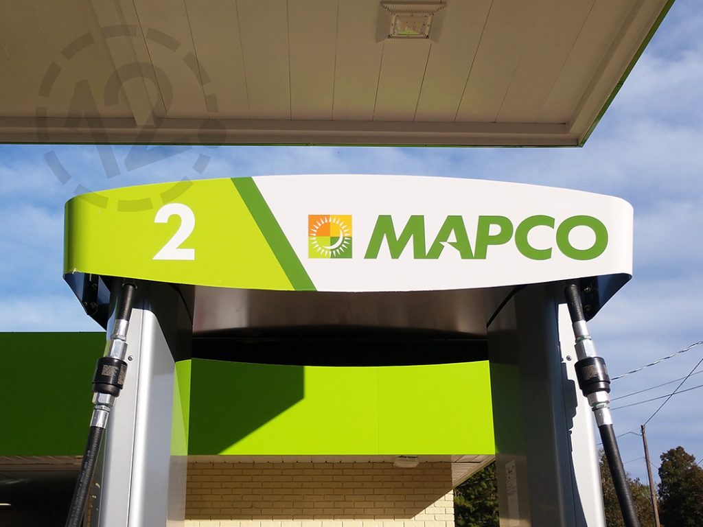 Custom branded graphics for MAPCO installed by 12-Point SignWorks.