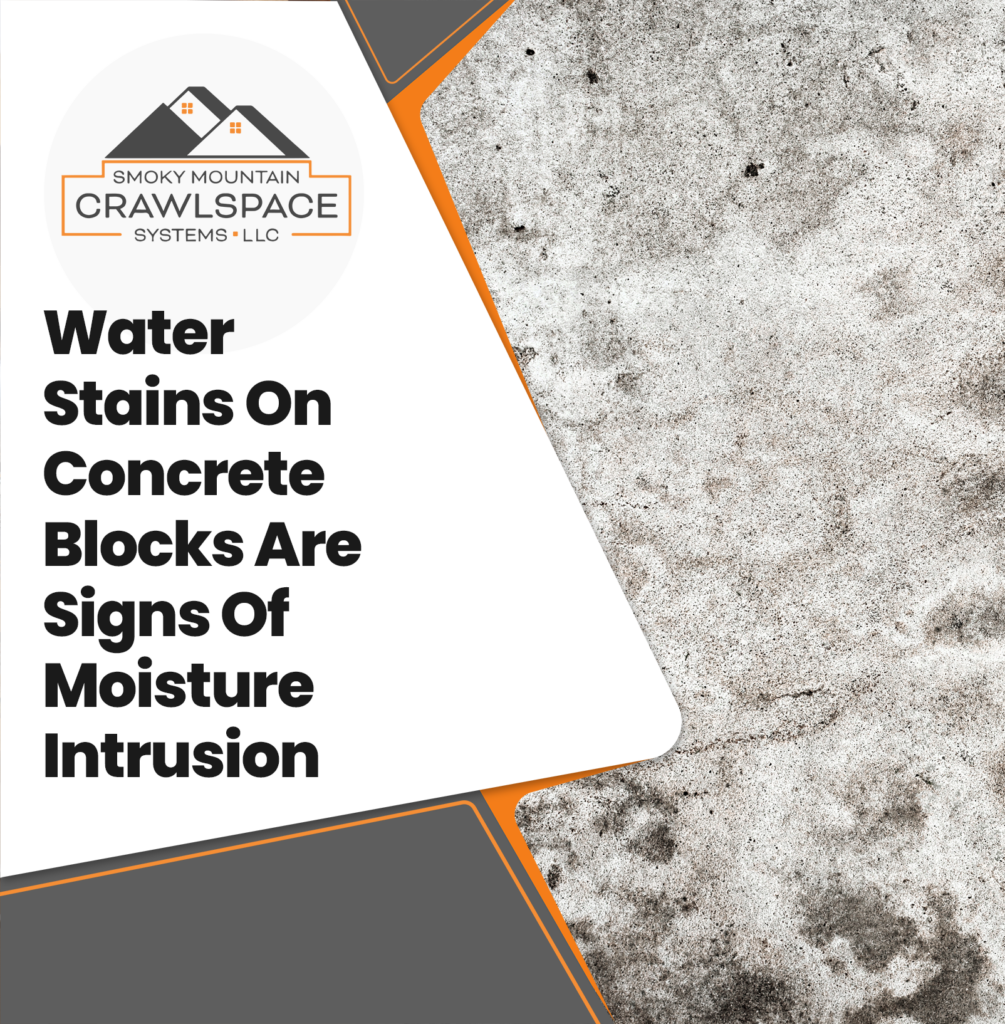 Smoky-Mountain-Crawlspace-Systems-water-stains-on-concrete-blocks-are-signs-of-moisture-intrusion