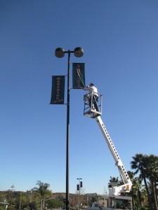 Bucket truck used for banners
