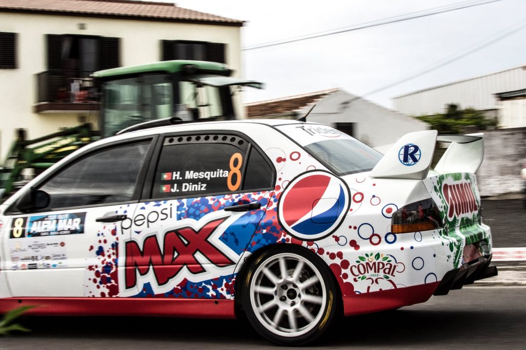 Racing car with branding wraps