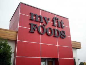 My Fit Foods Austin, on IH35. Channel Letters and Install by Texas Custom Signs
