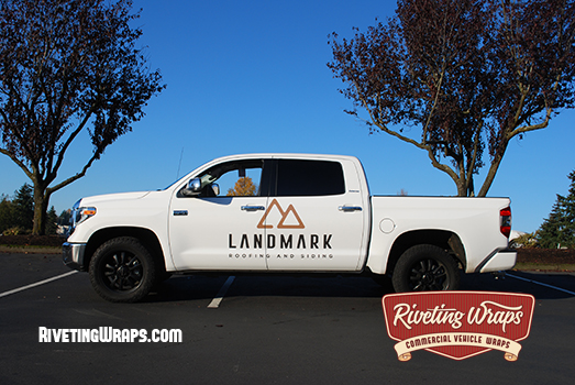 Truck door logo graphics for Roofing company