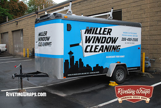 Driver side photo of Miller Window Cleaning Trailer Wrap Design