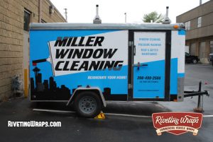Passenger side photo of Miller Window Cleaning Trailer Wrap Design