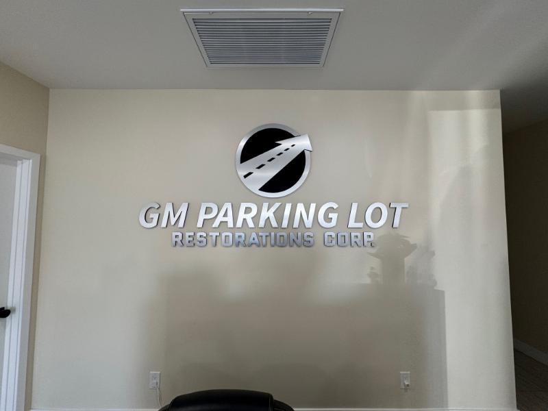 acrylic lobby logo signs with brushed metal face in orange county, ca
