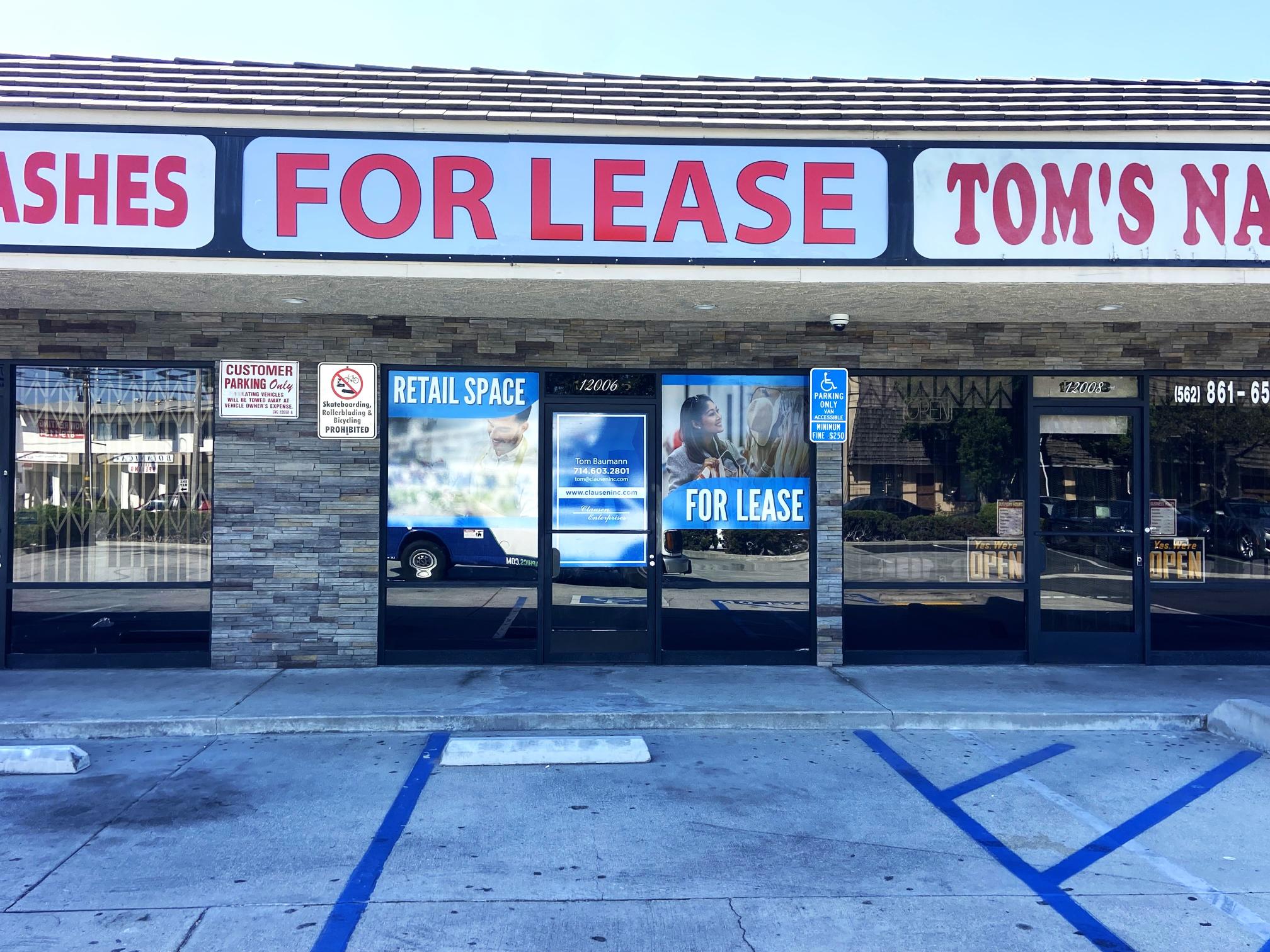 retail space for lease window graphics and signs in downey, ca