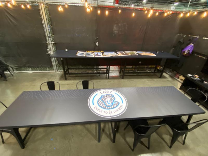 vinyl graphics applied to tables for branding in los angeles, ca