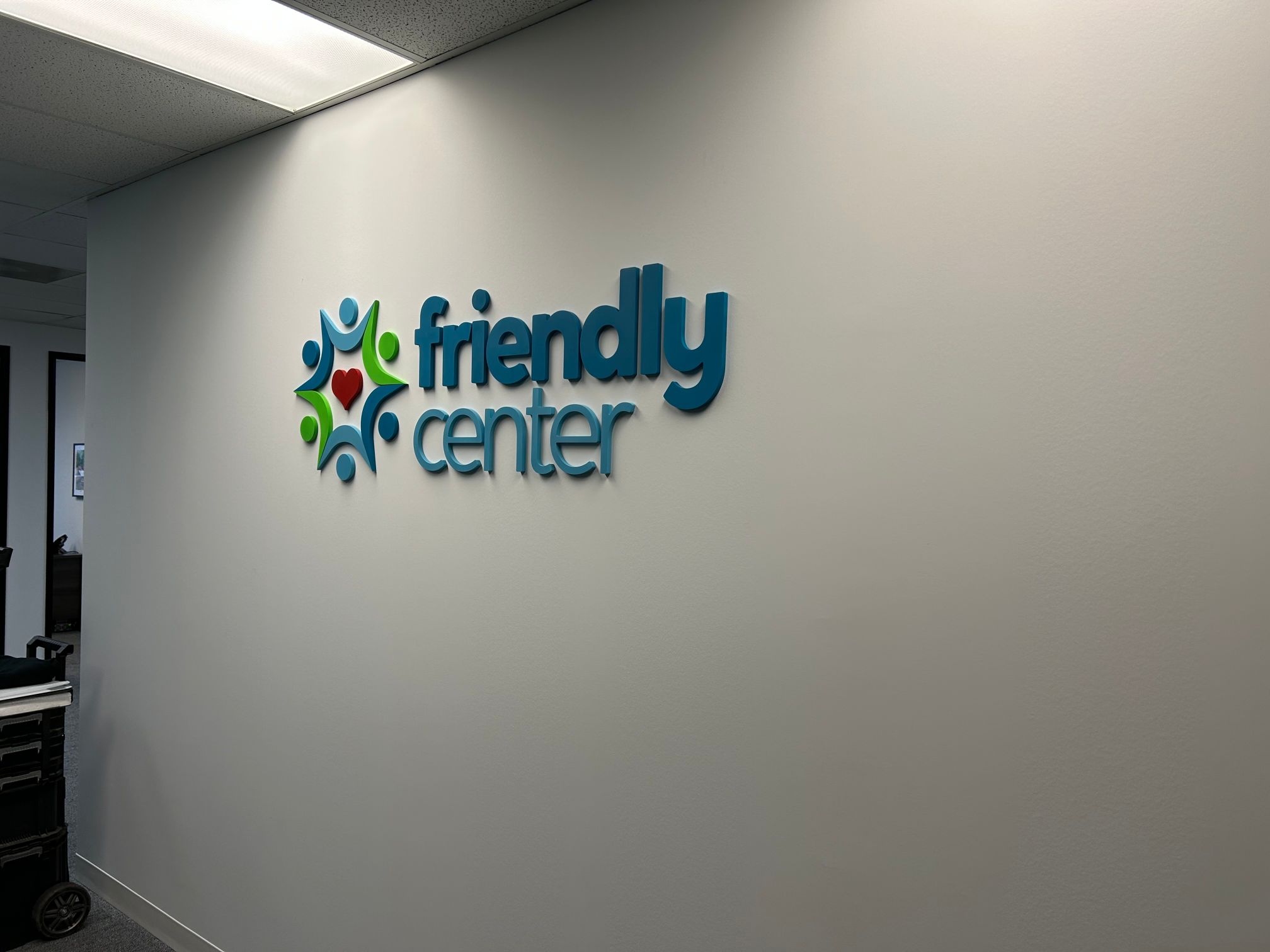 Custom Reception Logo Wall Sign for Friendly Center in Orange California