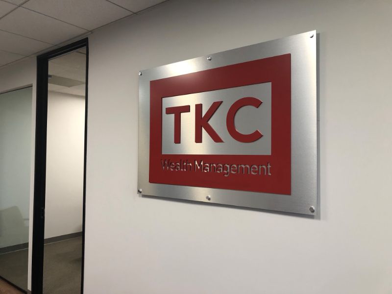 brushed aluminum lobby logo signs