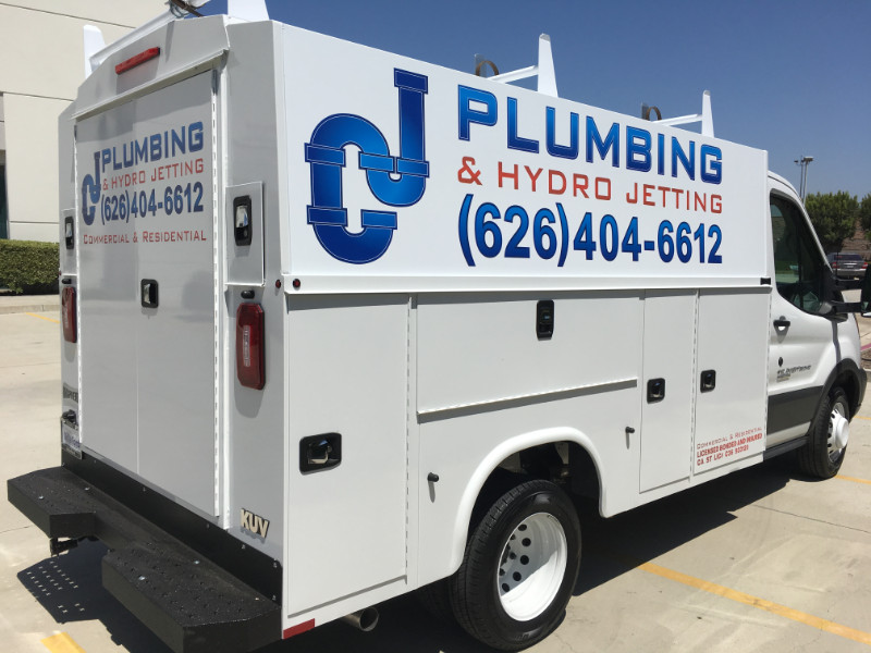Custom vinyl van graphics for plumbing contractors in La Habra CA