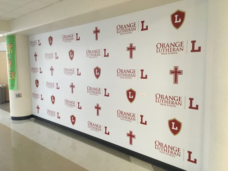 Step and repeat wall graphics for schools in Orange County CA