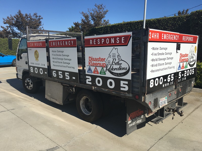 Vinyl graphic panels for stakebed trucks in Orange County CA