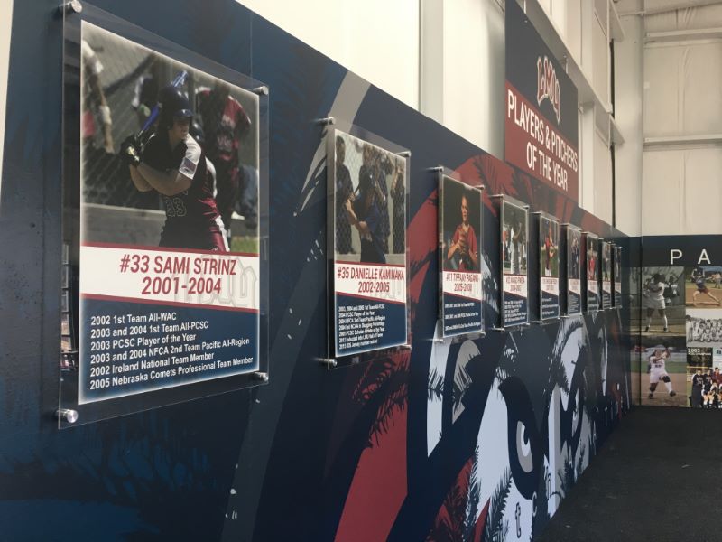 Acrylic wall boards on standoffs for sports teams in Southern California