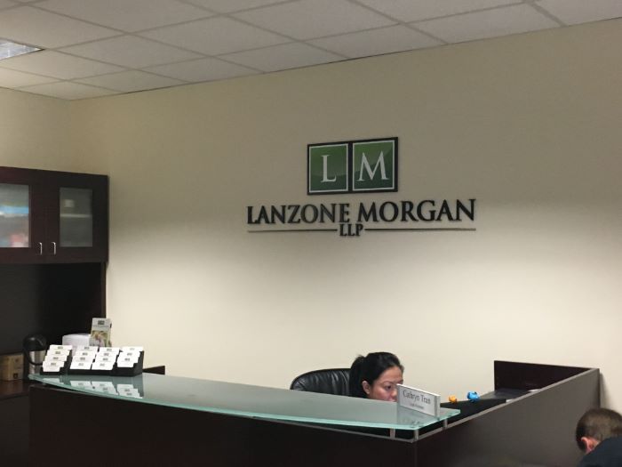 Reception area logo wall signs for law firms in Orange County CA