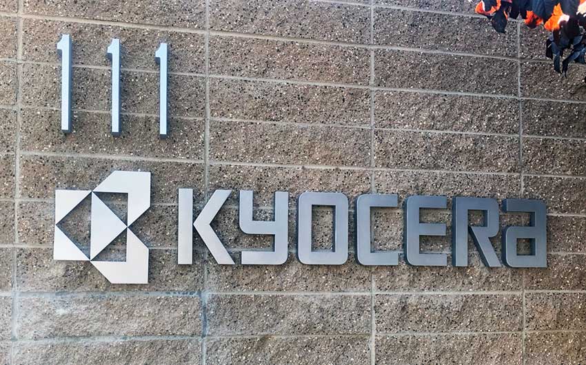 Custom Made Fabricated Logo Sign for Building for Kyocera in Goleta, CA