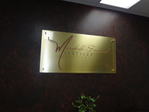 Marshall Financial Services, Tustins' new custom recpetion area lobby sign