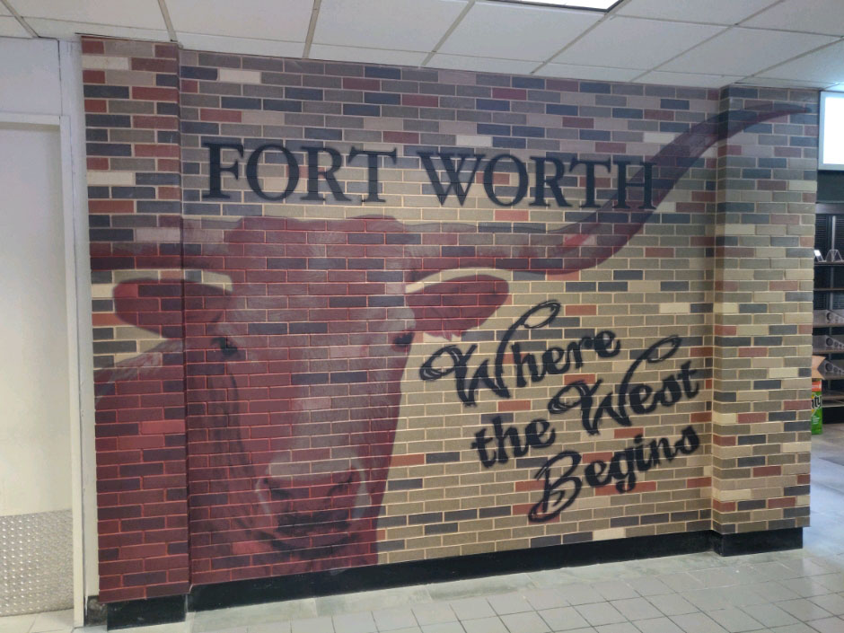 Install brick wall mural
