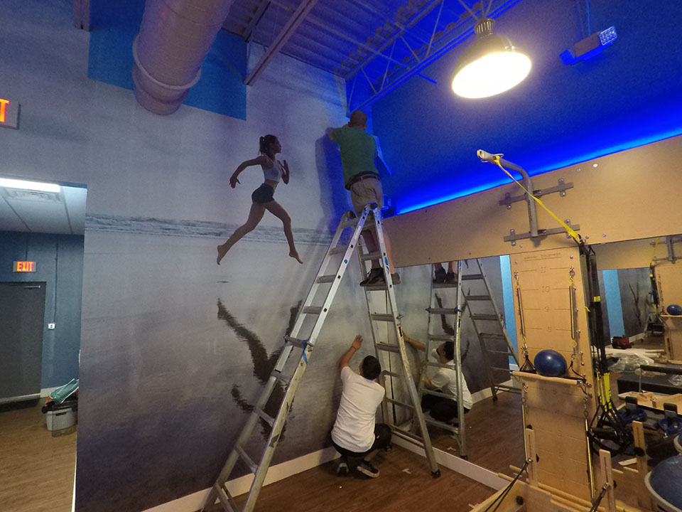 Installing wall mural