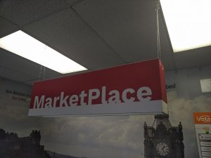 Installed ceiling box sign
