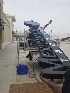 Channel letter sign with day-night vinyl
