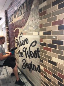 Brick wall mural with clear vinyl