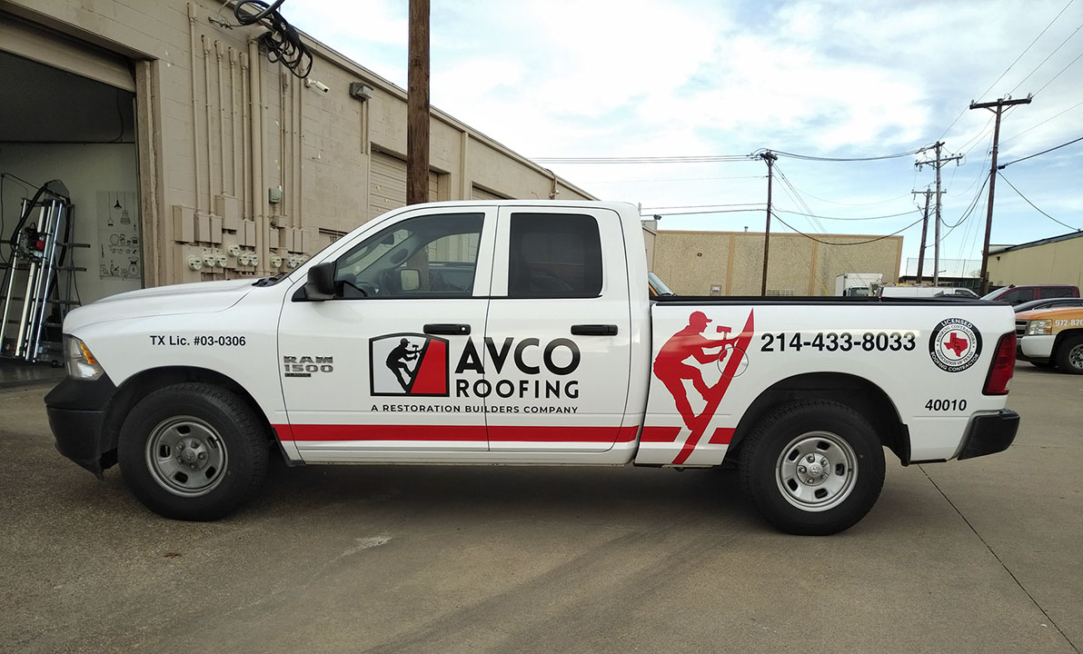 Addison, TX – Vehicle Graphics of Fleet Trucks for AVCO Roofing