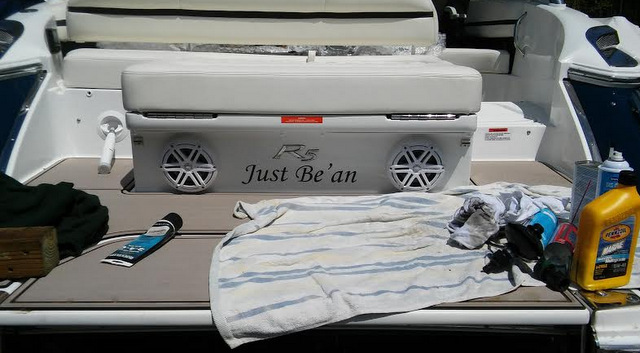 Boat lettering in the Candlewood East Marina in Brookfield CT