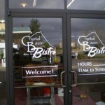 Cut-vinyl is a great solution for graphics like the Crystal Basin Bistro logo and for the window lettering.