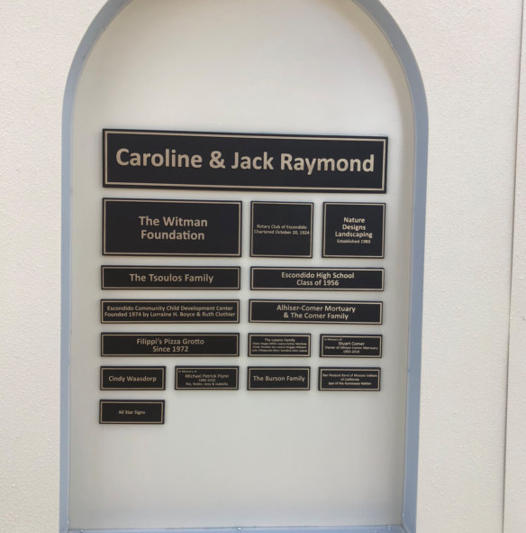 sponsor and donor plaques for Escondido CA